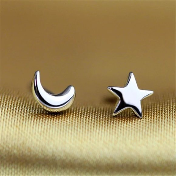 Jewelry - 14k Gold Dainty Moon Star Earrings Sterling Silver